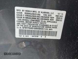 2016 Honda Pilot Elite with VIN 5FNYF6H01GB050555, listed as a IAAI auction lot 41670197 with 140,000 mi miles. Bid and sale history available at carsss.com. Image 9.