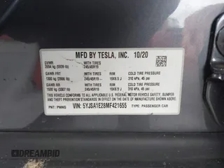 2021 Tesla Model S Long Range Plus with VIN 5YJSA1E28MF421655, listed as a IAAI auction lot 42407234 with 111,443 mi miles and . Bid and sale history available at DreamBid. Image 9.