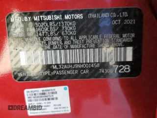 2022 Mitsubishi Mirage ES z VIN ML32AUHJ9NH001458, wystawiony jako Copart lot #48800135 z przebiegiem 39 722 mil mil oraz Szkoda całkowita • Salvage title. Historia ofert i sprzedaży dostępna na DreamBid. Obrazek 15.