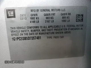 2013 Chevrolet Cruze 1LT with VIN 1G1PC5SB5D7267481, listed as a Copart auction lot 50367635 with 179,020 mi miles and Salvage Title. Bid and sale history available at DreamBid. Image 12.