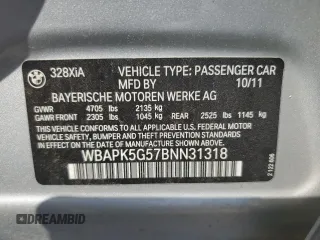 2011 BMW 3 Series 328i xDrive with VIN WBAPK5G57BNN31318, listed as a Copart auction lot 61127785 with Not provided miles and Salvage title. Bid and sale history available at DreamBid. Image 12.