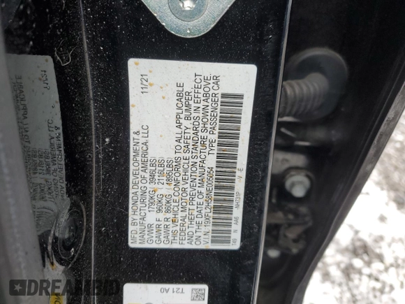 2022 Honda Civic LX z VIN 19XFL2H58NE005054, wystawiony jako Copart lot #80970294 z przebiegiem 65 073 mil mil oraz Szkoda całkowita • Salvage title. Historia ofert i sprzedaży dostępna na DreamBid. Obrazek 14.