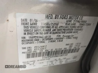 2006 Ford Five Hundred SE с VIN 1FAFP23106G160133, выставлен на аукционе IAAI как лот 42284758 с пробегом 216 810 миль миль и . История ставок и продаж доступна на DreamBid. Изображение 9.