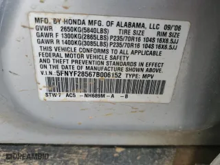 2007 Honda Pilot EX-L with VIN 5FNYF28567B006152, listed as a Copart auction lot 48828695 with 144,924 mi miles and Salvage Title. Bid and sale history available at carsss.com. Image 15.