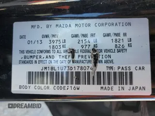 2013 Mazda Mazda3 i Sport with VIN JM1BL1U73D1780749, listed as a Copart auction lot 69944254 with 232,112 mi miles and Salvage Title. Bid and sale history available at carsss.com. Image 13.