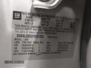 2015 Chevrolet Captiva Sport LT with VIN 3GNAL3EK2FS521222, listed as a IAAI auction lot 42097835 with 128,901 mi miles and . Bid and sale history available at carsss.com. Image 9.