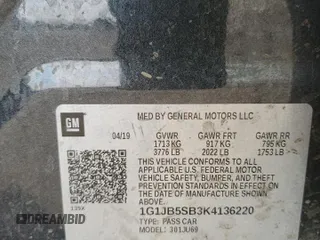 2019 Chevrolet Sonic LS z VIN 1G1JB5SB3K4136220, wystawiony jako Copart lot #50781265 z przebiegiem 45 308 mil mil oraz Nie do naprawy • Non repairable. Historia ofert i sprzedaży dostępna na DreamBid. Obrazek 12.