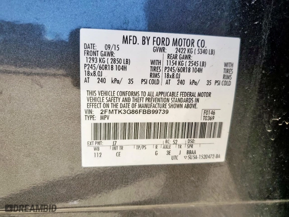 2015 Ford Edge SE with VIN 2FMTK3G86FBB99739, listed as a Copart auction lot 46650965 with 139,920 mi miles and Salvage Title. Bid and sale history available at carsss.com. Image 14.