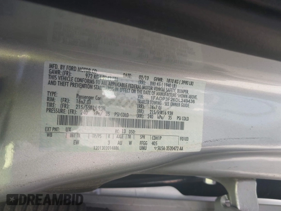 2013 Ford Focus SE with VIN 1FADP3F26DL249436, listed as a IAAI auction lot 42668702 with 79,182 mi miles and . Bid and sale history available at DreamBid. Image 9.