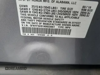 2019 Honda Pilot Touring 8-Passenger z VIN 5FNYF5H91KB033661, wystawiony jako Copart lot #56650155 z przebiegiem 73 512 mil mil oraz Szkoda całkowita • Salvage title. Historia ofert i sprzedaży dostępna na DreamBid. Obrazek 13.