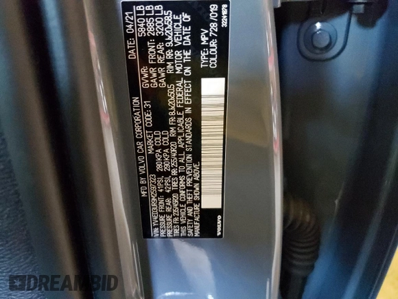 2021 Volvo XC40 with VIN YV4ED3UR9M2597323, listed as a Copart auction lot 64683403 with 29,266 mi miles and . Bid and sale history available at DreamBid. Image 13.