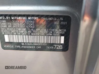 2022 Mitsubishi Mirage ES z VIN ML32AUHJ9NH003355, wystawiony jako IAAI lot #42085618 z przebiegiem 44 385 mil mil oraz . Historia ofert i sprzedaży dostępna na DreamBid. Obrazek 9.