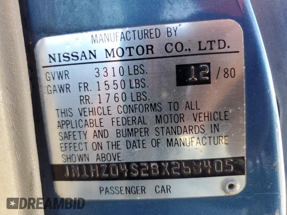 1981 Datsun 280ZX z VIN JN1HZ04S2BX268405, wystawiony jako Copart lot #65626714 z przebiegiem 94 507 mil mil oraz Tytuł czysty. Historia ofert i sprzedaży dostępna na DreamBid. Obrazek 12.