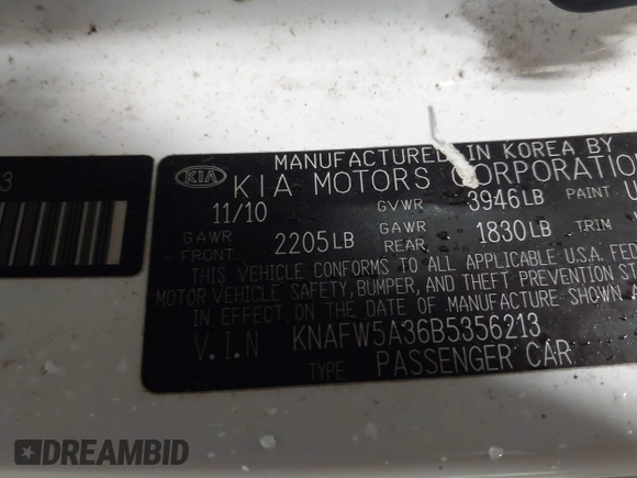 2011 Kia Forte SX с VIN KNAFW5A36B5356213, выставлен на аукционе IAAI как лот 42322381 с пробегом 133 679 миль миль и . История ставок и продаж доступна на DreamBid. Изображение 9.