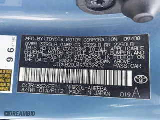 2009 Toyota Prius with VIN JTDKB20U497832902, listed as a IAAI auction lot 41607317 with 1 mi miles. Bid and sale history available at carsss.com. Image 9.