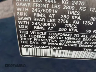 2022 Volkswagen Atlas SE with VIN 1V2DC2CA5NC222241, listed as a IAAI auction lot 41767069 with 45,915 mi miles and . Bid and sale history available at DreamBid. Image 9.