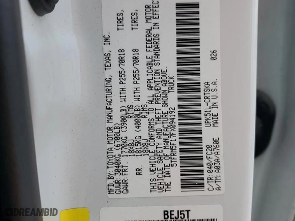 2015 Toyota Tundra 2WD Truck SR with VIN 5TFRM5F17FX094192, listed as a Copart auction lot 51311435 with 119,704 mi miles and Salvage Title. Bid and sale history available at carsss.com. Image 12.