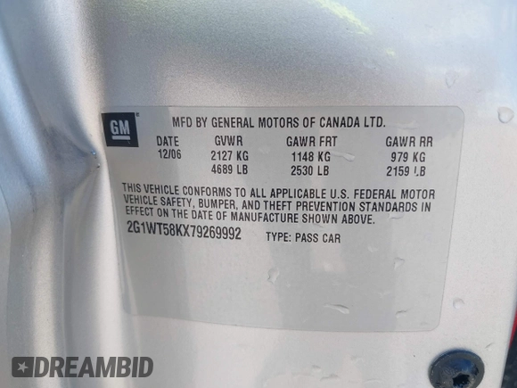 2007 Chevrolet Impala LT with VIN 2G1WT58KX79269992, listed as a IAAI auction lot 42071451 with 104,287 mi miles and . Bid and sale history available at DreamBid. Image 9.