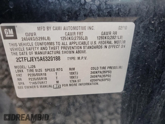 2010 GMC Terrain SLT-2 z VIN 2CTFLJEY5A6320188, wystawiony jako Copart lot #57512635 z przebiegiem 160 946 mil mil oraz Szkoda całkowita • Salvage title. Historia ofert i sprzedaży dostępna na DreamBid. Obrazek 12.