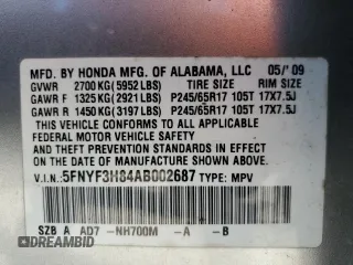 2010 Honda Pilot Touring with VIN 5FNYF3H84AB002687, listed as a Copart auction lot 80246724 with 210,934 mi miles and Salvage Title. Bid and sale history available at DreamBid. Image 16.