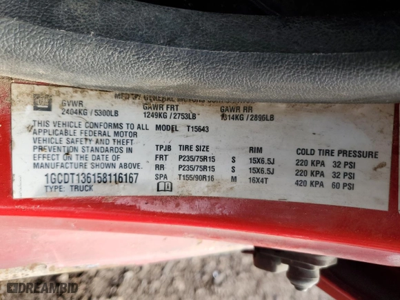 2005 Chevrolet Colorado 1SF LS Z71 with VIN 1GCDT136158116167, listed as a Copart auction lot 85302334 with 226,135 mi miles and Clean Title. Bid and sale history available at carsss.com. Image 12.