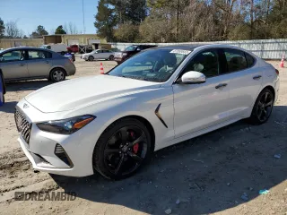 2021 Genesis G70 3.3T z VIN KMTG34LE9MU071802, wystawiony jako Copart lot #87869665 z przebiegiem 51 269 mil mil oraz Szkoda całkowita • Salvage title. Historia ofert i sprzedaży dostępna na DreamBid. Obrazek 1.