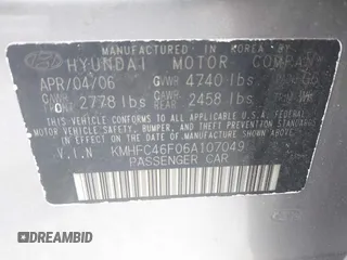 2006 Hyundai Azera SE with VIN KMHFC46F06A107049, listed as a IAAI auction lot 42638717 with 158,094 mi miles and . Bid and sale history available at DreamBid. Image 9.