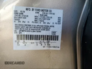 2020 Ford Edge Titanium with VIN 2FMPK3K91LBA72040, listed as a Copart auction lot 53977085 with 83,290 mi miles and Salvage title. Bid and sale history available at DreamBid. Image 13.