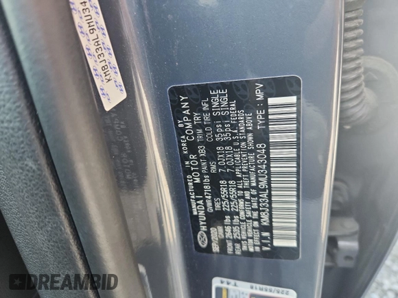 2021 Hyundai Tucson Ultimate with VIN KM8J33AL9MU343048, listed as a Copart auction lot 57421225 with 43,322 mi miles and Salvage title. Bid and sale history available at DreamBid. Image 13.