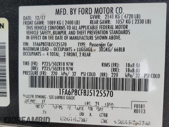 2018 Ford Mustang GT z VIN 1FA6P8CF8J5125570, wystawiony jako Copart lot #53959305 z przebiegiem 92 588 mil mil oraz Szkody całkowita. Historia ofert i sprzedaży dostępna na DreamBid. Obrazek 12.