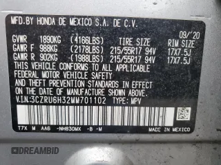 2021 Honda HR-V LX with VIN 3CZRU6H32MM701102, listed as a Copart auction lot 63215115 with 82,333 mi miles and Salvage title. Bid and sale history available at DreamBid. Image 12.