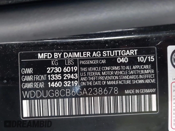 2016 Mercedes-Benz S 550 with VIN WDDUG8CB6GA238678, listed as a IAAI auction lot 41619008 with 80,143 mi miles and . Bid and sale history available at carsss.com. Image 9.