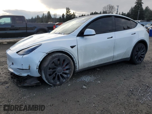 2022 Tesla Model Y Performance with VIN 7SAYGDEF2NF325084, listed as a Copart auction lot 44814525 with Not Provided miles and Salvage Title. Bid and sale history available at DreamBid. Image 1.