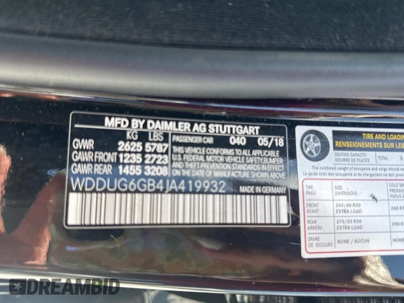 2018 Mercedes-Benz S 450 z VIN WDDUG6GB4JA419932, wystawiony jako Copart lot #53499385 z przebiegiem 45 433 mil mil oraz Czysty tytuł • Clean title. Historia ofert i sprzedaży dostępna na DreamBid. Obrazek 10.