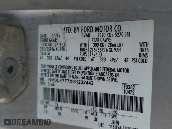 2016 Ford Transit Connect XLT with VIN NM0LE7F7XG1232442, listed as a Copart auction lot 43536765 with 277,668 mi miles and Clean title. Bid and sale history available at DreamBid. Image 13.