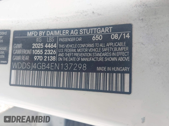 2014 Mercedes-Benz CLA 250 z VIN WDDSJ4GB4EN137298, wystawiony jako IAAI lot #42285939 z przebiegiem 166 026 mil mil oraz . Historia ofert i sprzedaży dostępna na DreamBid. Obrazek 9.