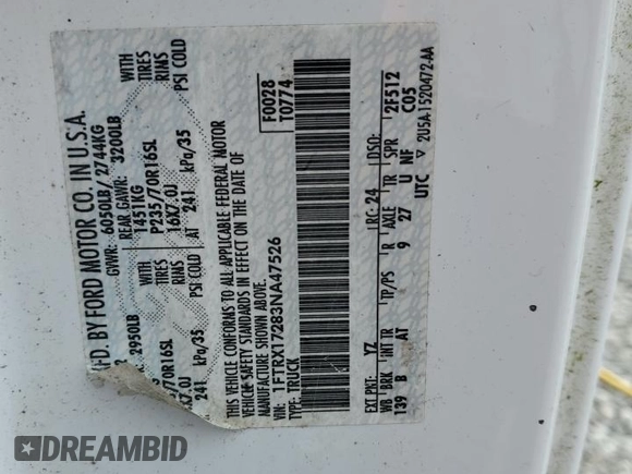 2003 Ford F-150 XL z VIN 1FTRX17283NA47526, wystawiony jako Copart lot #56548415 z przebiegiem 113 287 mil mil oraz Szkoda całkowita • Salvage title. Historia ofert i sprzedaży dostępna na DreamBid. Obrazek 12.