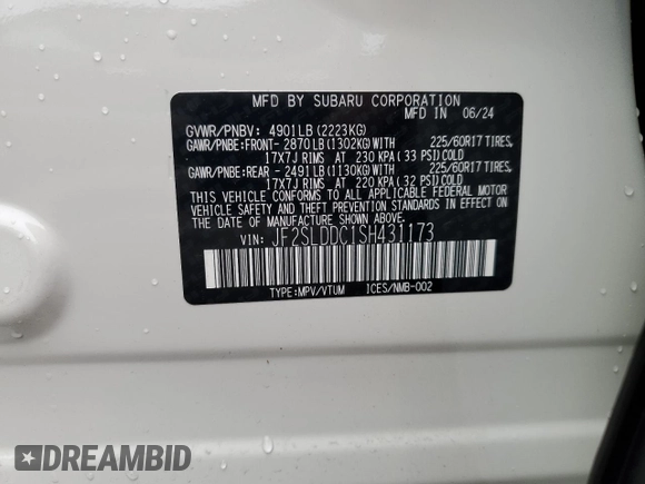 2025 Subaru Forester Premium z VIN JF2SLDDC1SH431173, wystawiony jako Copart lot #62008085 z przebiegiem 574 mil mil oraz Szkoda całkowita • Salvage title. Historia ofert i sprzedaży dostępna na DreamBid. Obrazek 14.