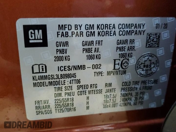2020 Buick Encore GX Essence с VIN KL4MMGSL3LB098045, выставлен на аукционе Copart как лот 48486385 с пробегом 9 676 миль миль и Списание • Salvage title. История ставок и продаж доступна на DreamBid. Изображение 14.