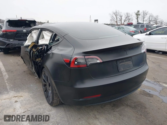 2023 Tesla Model 3 Performance with VIN 5YJ3E1ECXPF595295, listed as a IAAI auction lot 41501111 with 1 mi miles. Bid and sale history available at carsss.com. Image 3.