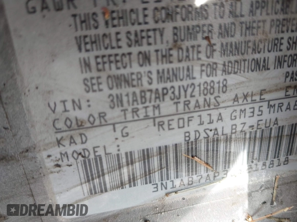 2018 Nissan Sentra S with VIN 3N1AB7AP3JY218818, listed as a IAAI auction lot 41929535 with 200,156 mi miles and . Bid and sale history available at DreamBid. Image 9.