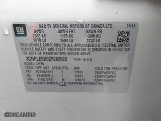 2012 Chevrolet Equinox LT w/1LT with VIN 2GNFLEEK9C6203822, listed as a IAAI auction lot 41613913 with 133,871 mi miles. Bid and sale history available at carsss.com. Image 9.