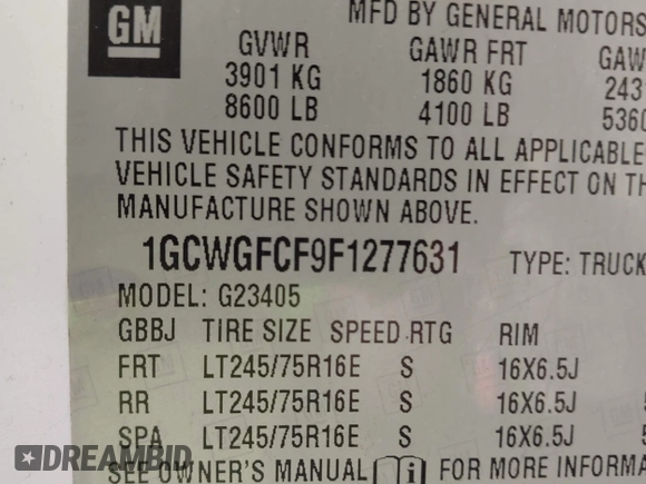 2015 Chevrolet Express Cargo with VIN 1GCWGFCF9F1277631, listed as a IAAI auction lot 42528992 with 243,209 mi miles and . Bid and sale history available at DreamBid. Image 9.