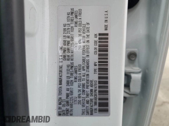 2023 Mazda CX-50 S Preferred Plus with VIN 7MMVABCM1PN147910, listed as a Copart auction lot 53534055 with Not provided miles and Salvage title. Bid and sale history available at DreamBid. Image 13.