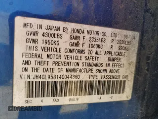 2004 Acura TSX with VIN JH4CL95814C044860, listed as a Copart auction lot 86943964 with 175,736 mi miles and Clean title. Bid and sale history available at DreamBid. Image 12.