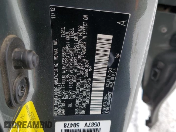 2013 Toyota Sienna XLE z VIN 5TDDK3DC1DS054184, wystawiony jako Copart lot #44821285 z przebiegiem 214 218 mil mil oraz Nie do naprawy • Non repairable. Historia ofert i sprzedaży dostępna na DreamBid. Obrazek 13.