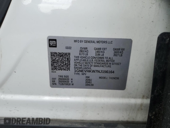 2022 Chevrolet Traverse LT z VIN 1GNEVHKW7NJ156164, wystawiony jako Copart lot #50160045 z przebiegiem 45 424 mil mil oraz Szkoda całkowita • Salvage title. Historia ofert i sprzedaży dostępna na DreamBid. Obrazek 13.