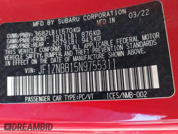 2022 Toyota 86 z VIN JF1ZNBB15N9755311, wystawiony jako IAAI lot #42340450 z przebiegiem 29 391 mil mil oraz . Historia ofert i sprzedaży dostępna na DreamBid. Obrazek 9.