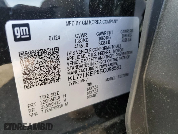 2025 Chevrolet Trax ACTIV with VIN KL77LKEP9SC098581, listed as a Copart auction lot 54401535 with 1,463 mi miles and Salvage Title. Bid and sale history available at carsss.com. Image 13.