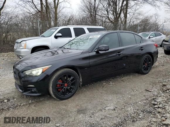2014 Infiniti Q50 Premium with VIN JN1BV7AP1EM674093, listed as a Copart auction lot 45062485 with 116,228 mi miles and Salvage Title. Bid and sale history available at carsss.com. Image 1.